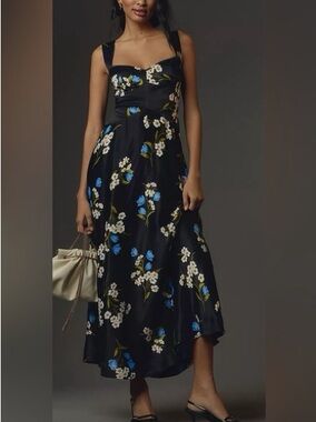 Anthropologie Maeve Jocelyn Sleeveless Slip Midi Dress Black Floral M NWT